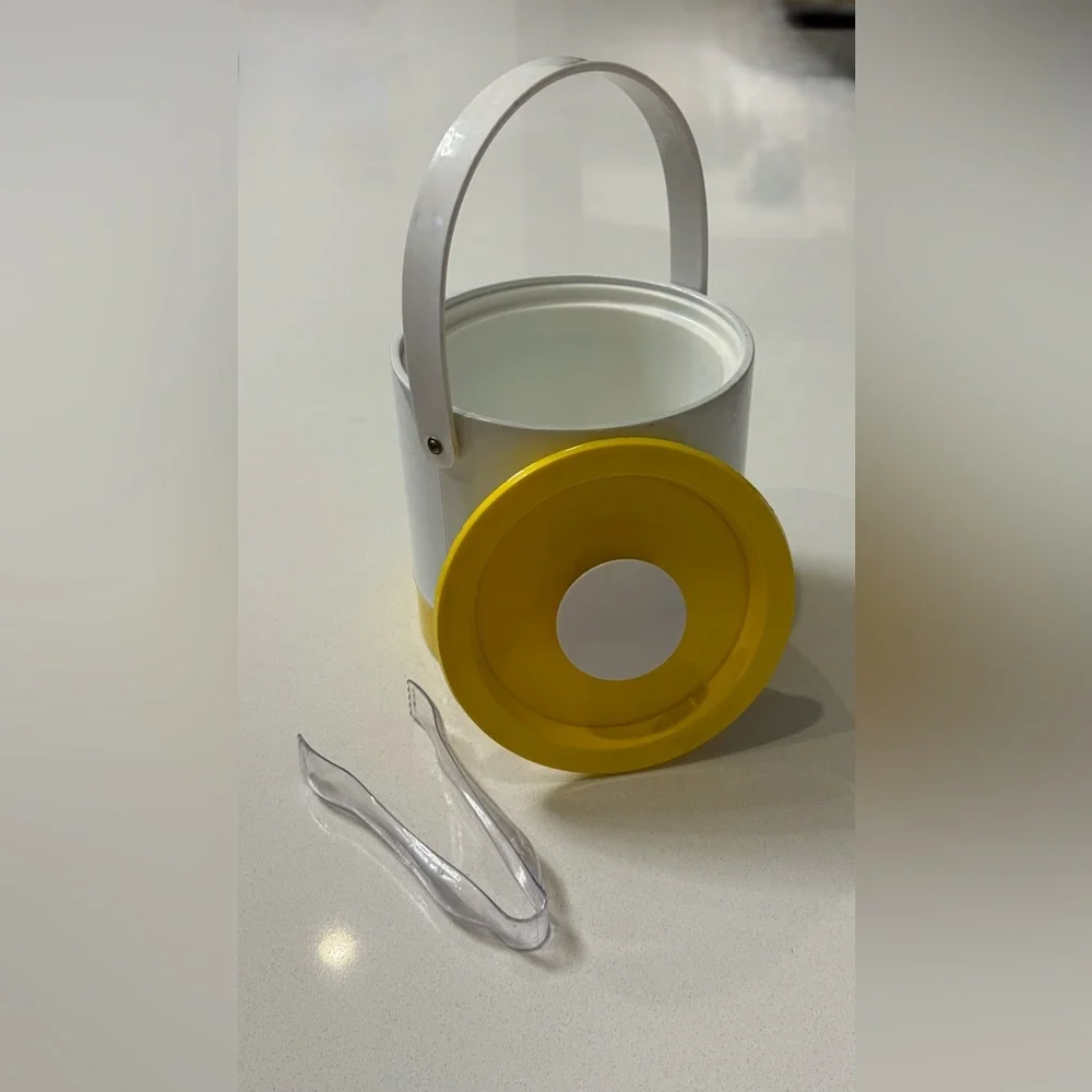 MCM Vintage Ice Bucket Vinyl White Yellow‎